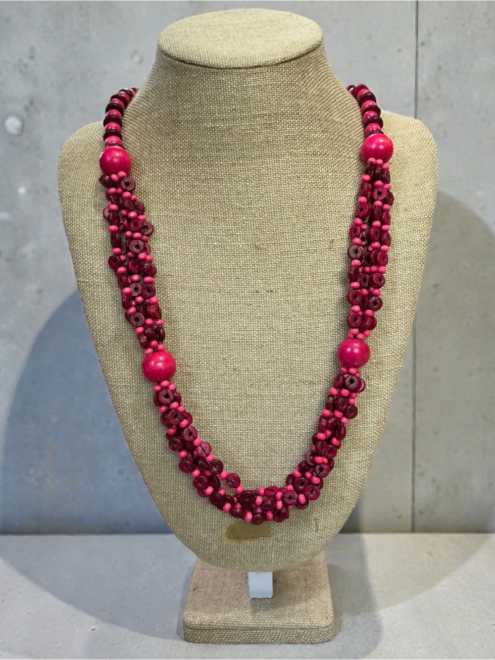 Handcrafted Pink Fuchsia Bead Multi-Strand Necklace